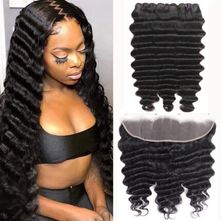 12A Hair Bundle with HD 13*4 Lace Frontal Deep Wave