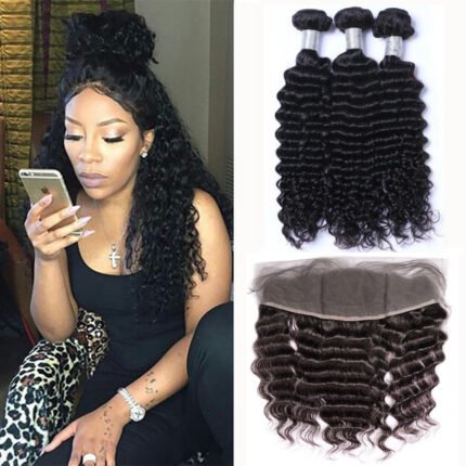 11A Hair Bundle with Transparent 13*4 Lace Frontal Deep Wave