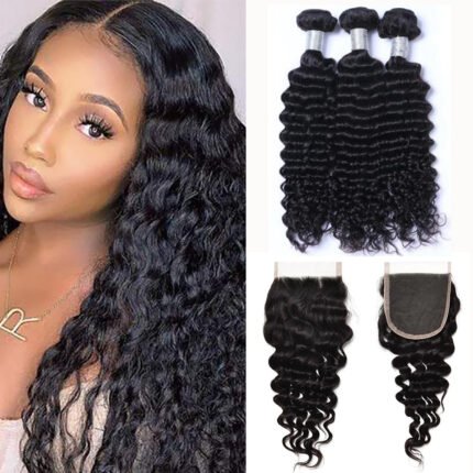 11A Hair Bundle with Transparent 4*4 Lace Closure Deep Wave
