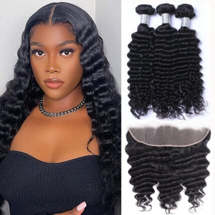 11A Hair Bundle with HD 13*4 Lace Frontal Deep Wave