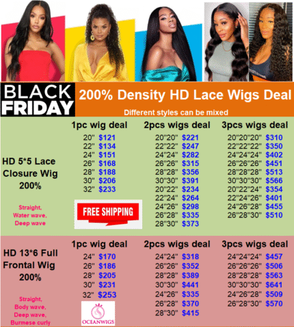 Black Friday Deal 200% HD 5*5 Lace Closure Wigs & HD 13*6 Full Frontal Wig