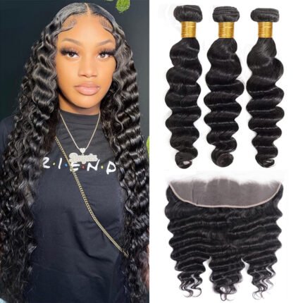10A Hair Bundle with HD 13*4 Lace Frontal Deep Wave