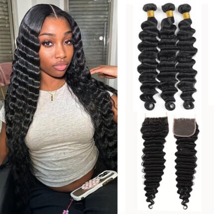 10A Hair Bundle with HD 5*5 Lace Closure Deep Wave