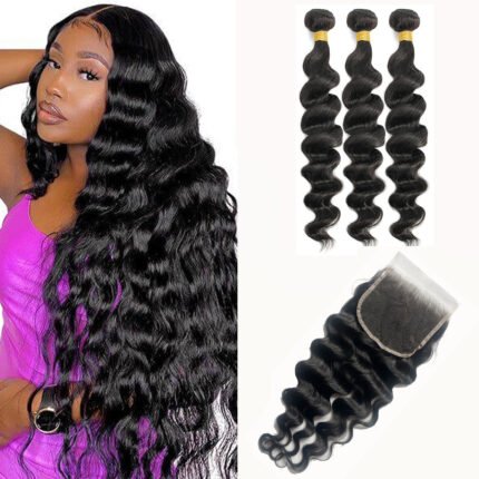 10A Hair Bundle with HD 5*5 Lace Closure Loose Deep Wave