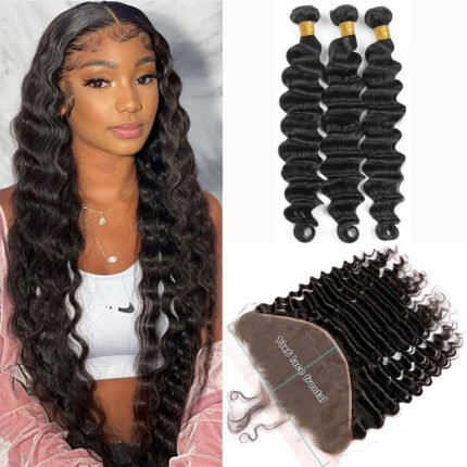 10A 3pcs Bundle with HD 13*6 Lace Frontal Deep Wave