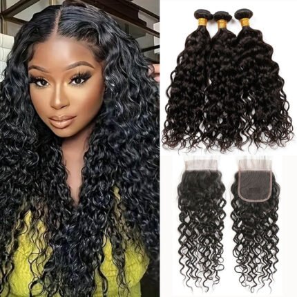 10A Hair Bundle with Transparent 4*4 Lace Closure Water Wave